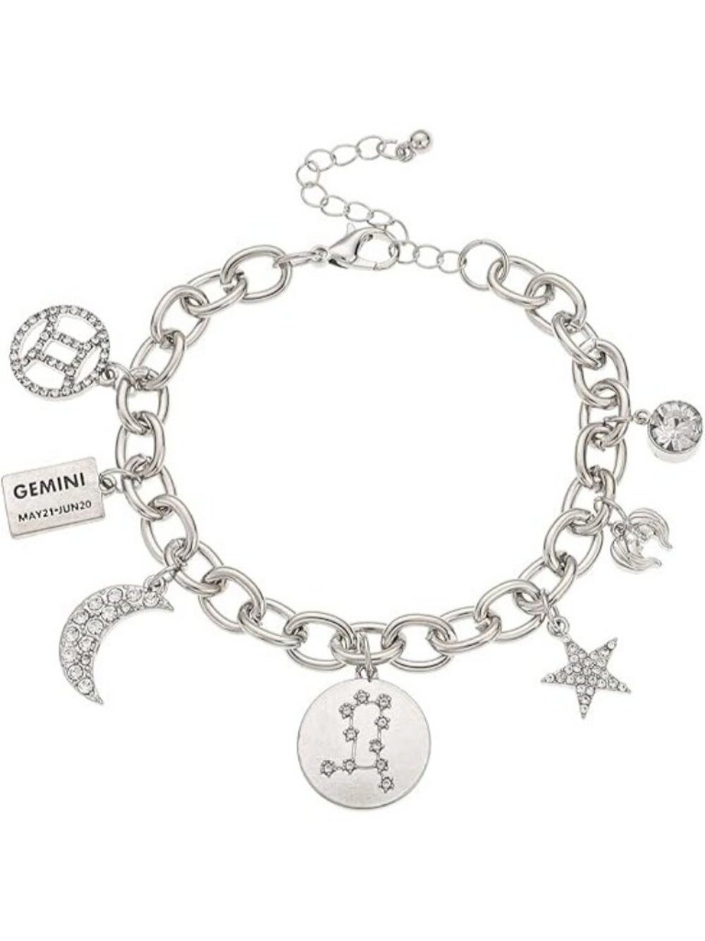 Silver Plated - Gemini Zodiac Symbol Constellation Star Chain Bracelet